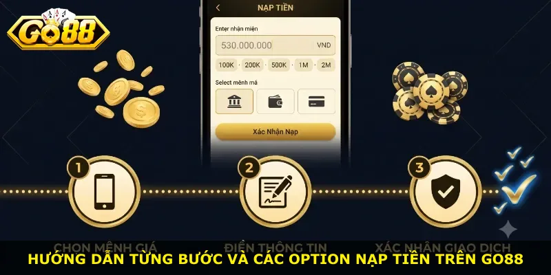 Hướng dẫn từng bước và các option nạp tiền trên Go88