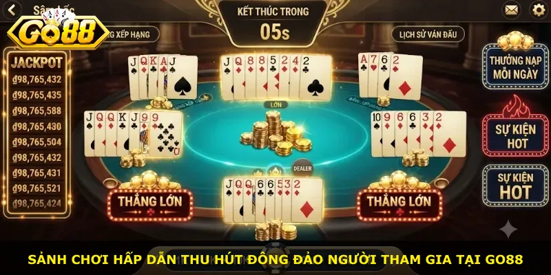 Sảnh chơi hấp dẫn thu hút đông đảo người tham gia tại Go88